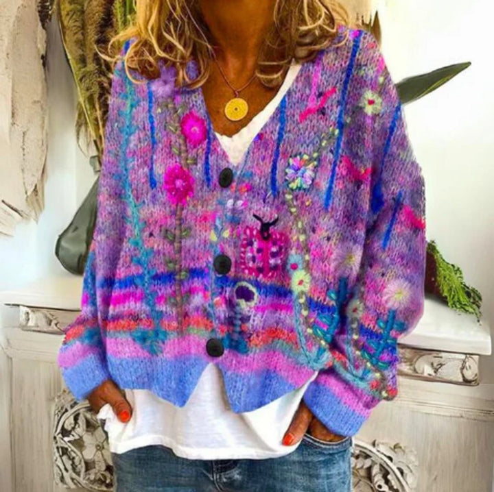 Women's Floral Knit Button-Front Cardigan Sweater Lightweight Layering Piece 1