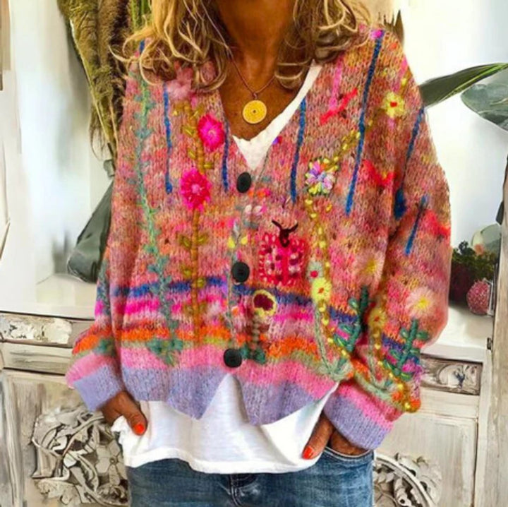 Women's Floral Knit Button-Front Cardigan Sweater Lightweight Layering Piece 2
