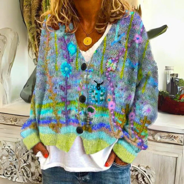 Women's Floral Knit Button-Front Cardigan Sweater Lightweight Layering Piece 3