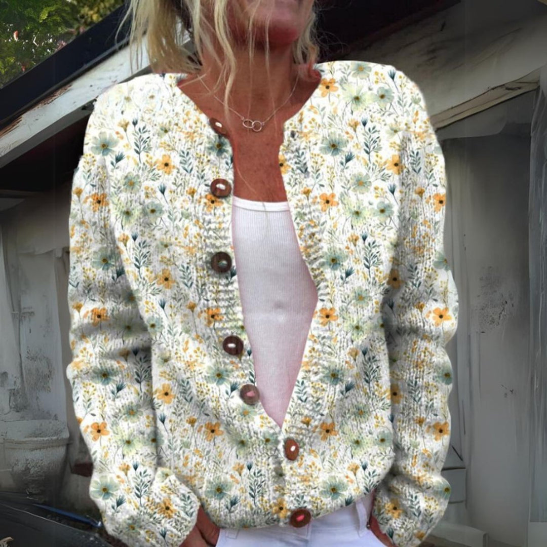 Women's Floral Knit Button-Front Cardigan Sweater for Fall Layering 0