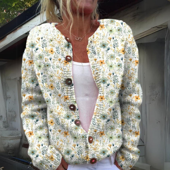 Women's Floral Knit Button-Front Cardigan Sweater for Fall Layering 0