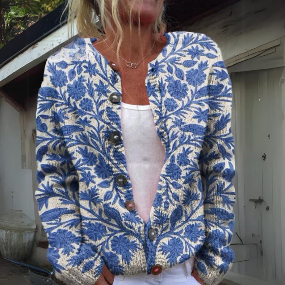 Women's Floral Knit Button-Front Cardigan Sweater for Fall Layering 1