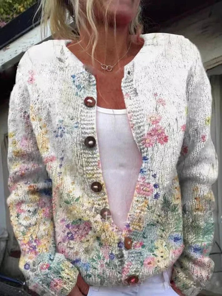 Women's Floral Knit Button-Front Cardigan Sweater for Fall Layering 3