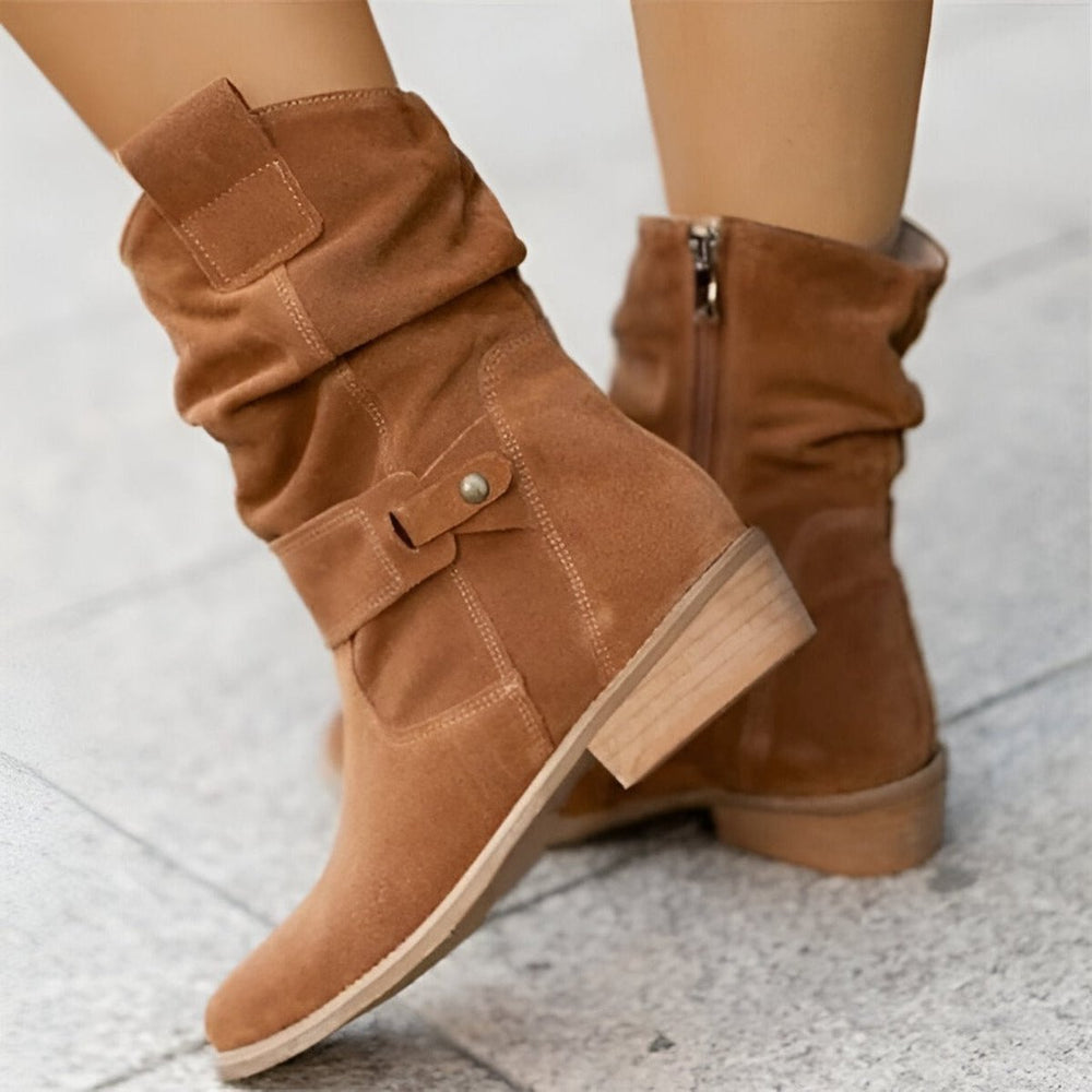 Women's Knee High Boots with Orthopedic Arch Support and Block Heel, Slouchy Mid-Calf Design for Comfort and Style 1