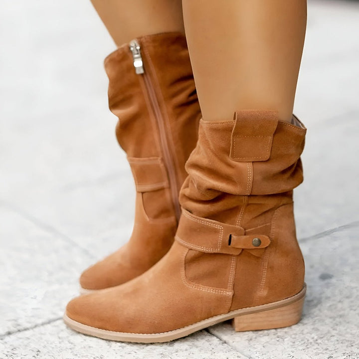 Women's Knee High Boots with Orthopedic Arch Support and Block Heel, Slouchy Mid-Calf Design for Comfort and Style 2