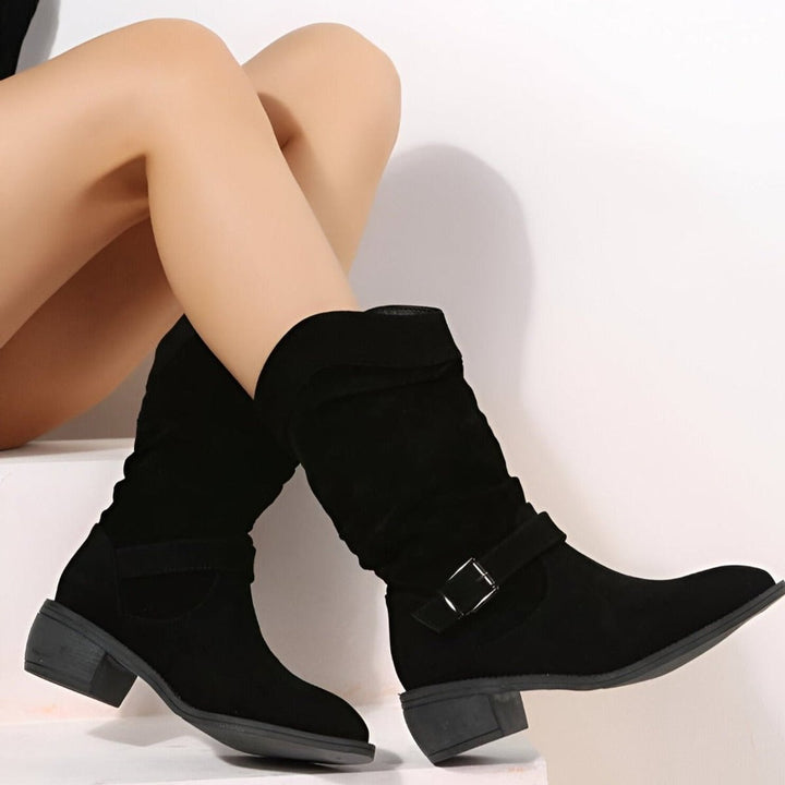 Women's Knee High Boots with Orthopedic Arch Support and Block Heel, Slouchy Mid-Calf Design for Comfort and Style 4