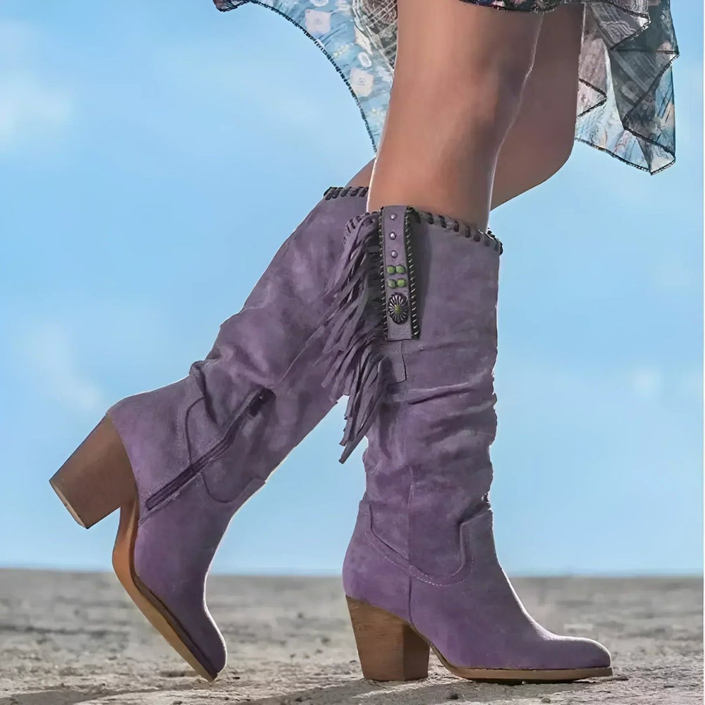 Women's Knee High Boots with Orthopedic Arch Support and Fringe Design, Boho Western Style 1