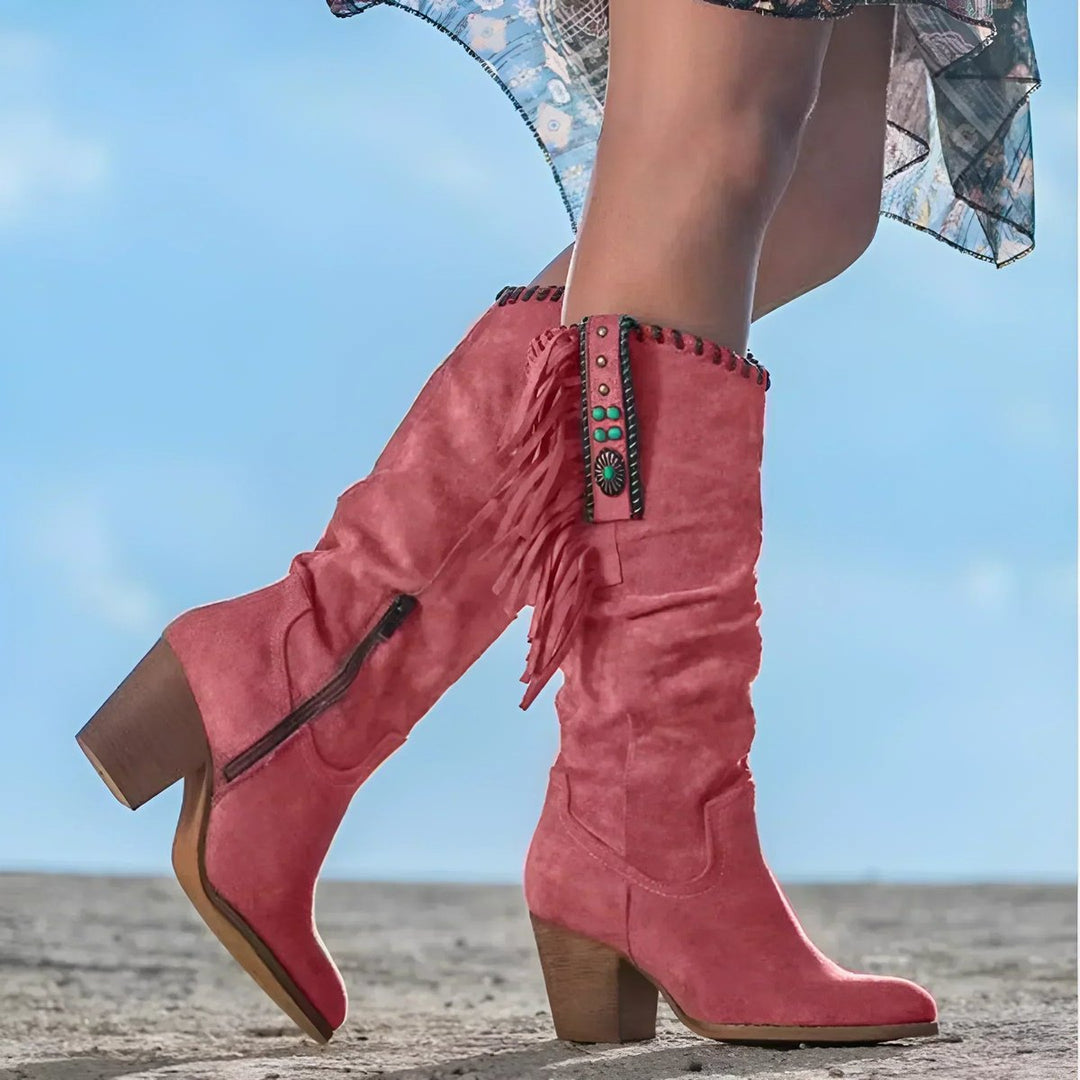 Women's Knee High Boots with Orthopedic Arch Support and Fringe Design, Boho Western Style 3