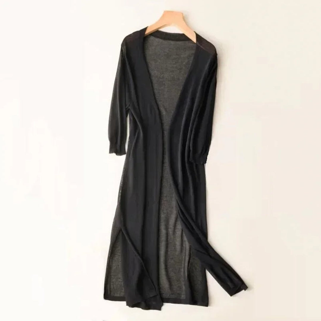 Women's Long Black Cardigan Sweater - Lightweight Open-Front Layering Piece for Effortless Style 6