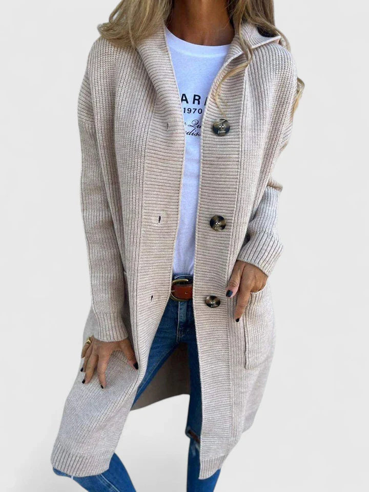 Women's Long Cardigan Sweater - Cozy Black Cardigan with Classic Button Design and Pockets for Effortless Style 0
