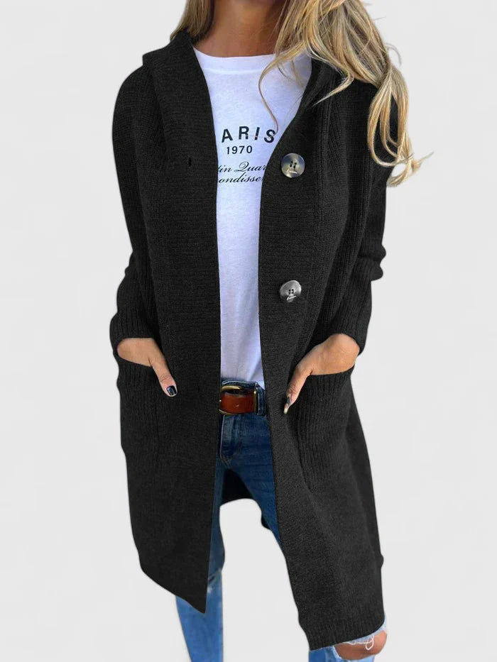 Women's Long Cardigan Sweater - Cozy Black Cardigan with Classic Button Design and Pockets for Effortless Style 2
