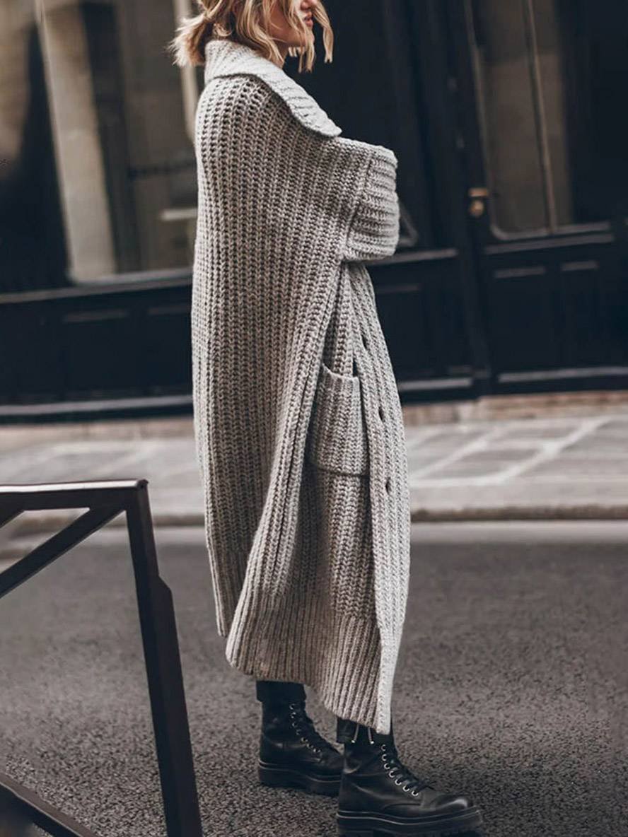 Women's Long Cardigan Sweater - Oversized Chunky Rib-Knit Lapel Cardigan for Cold Weather, Cozy Layering with Deep Pockets 2
