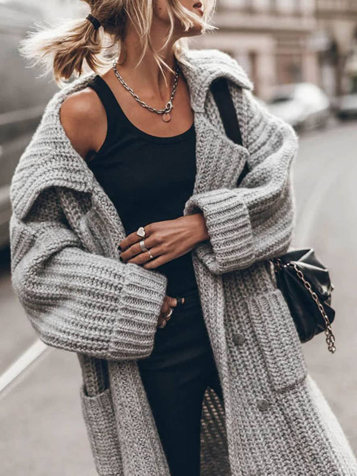 Women's Long Cardigan Sweater - Oversized Chunky Rib-Knit Lapel Cardigan for Cold Weather, Cozy Layering with Deep Pockets 3