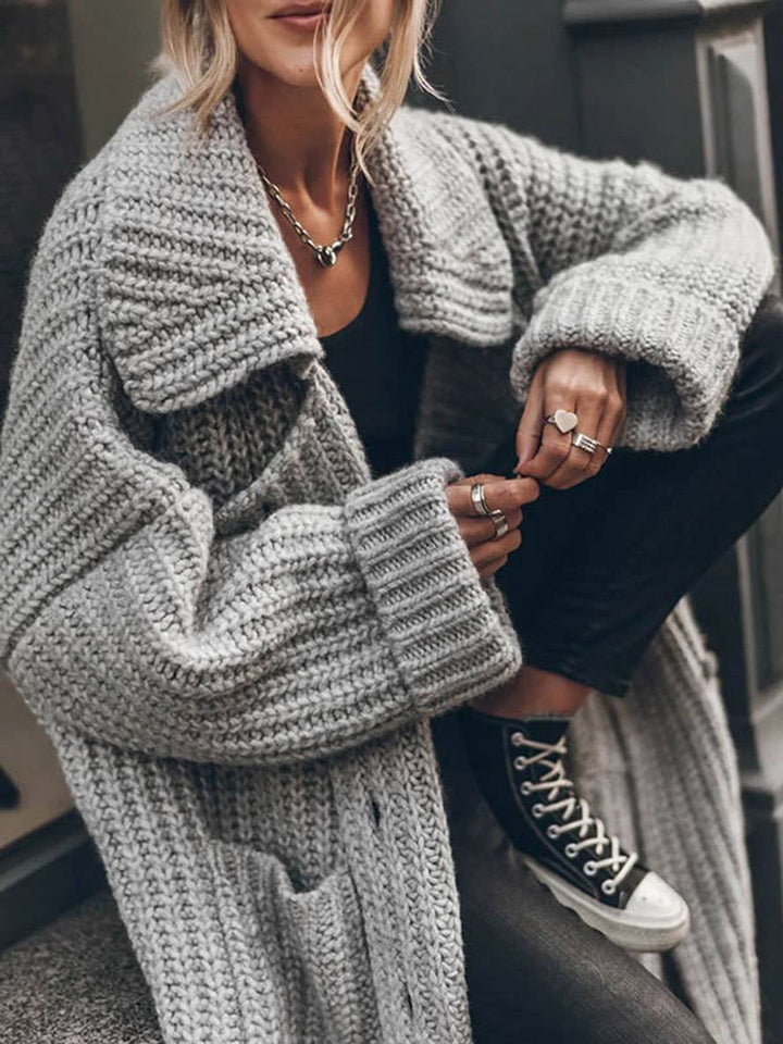 Women's Long Cardigan Sweater - Oversized Chunky Rib-Knit Lapel Cardigan for Cold Weather, Cozy Layering with Deep Pockets 4
