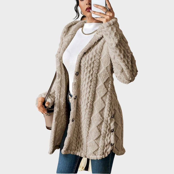 Women's Long Cardigan Sweater, Plush Hooded Button-Front Layering Cardigan for Cozy Comfort and Style 1