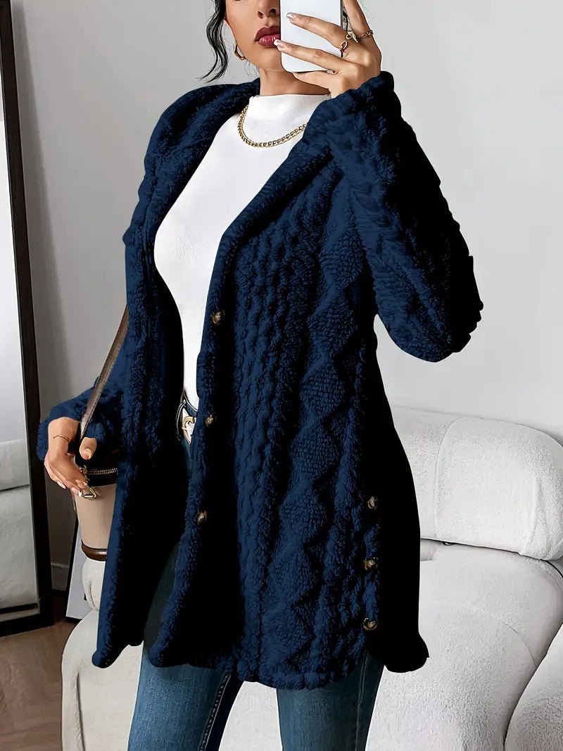 Women's Long Cardigan Sweater, Plush Hooded Button-Front Layering Cardigan for Cozy Comfort and Style 6