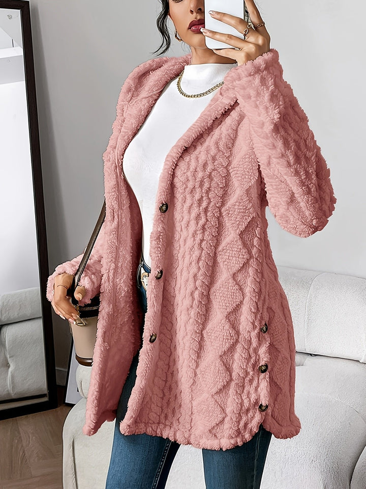 Women's Long Cardigan Sweater, Plush Hooded Button-Front Layering Cardigan for Cozy Comfort and Style 7