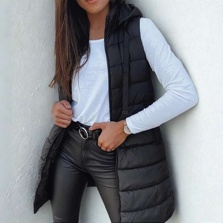 Women's Long Hooded Sleeveless Puffer Vest Lightweight Layering Gilet 0