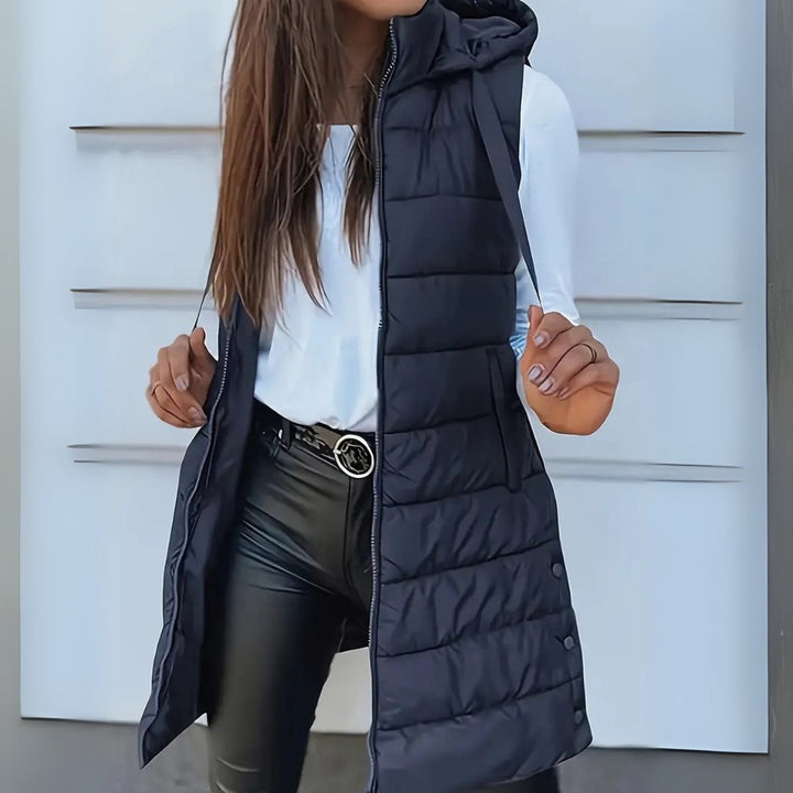 Women's Long Hooded Sleeveless Puffer Vest Lightweight Layering Gilet 2
