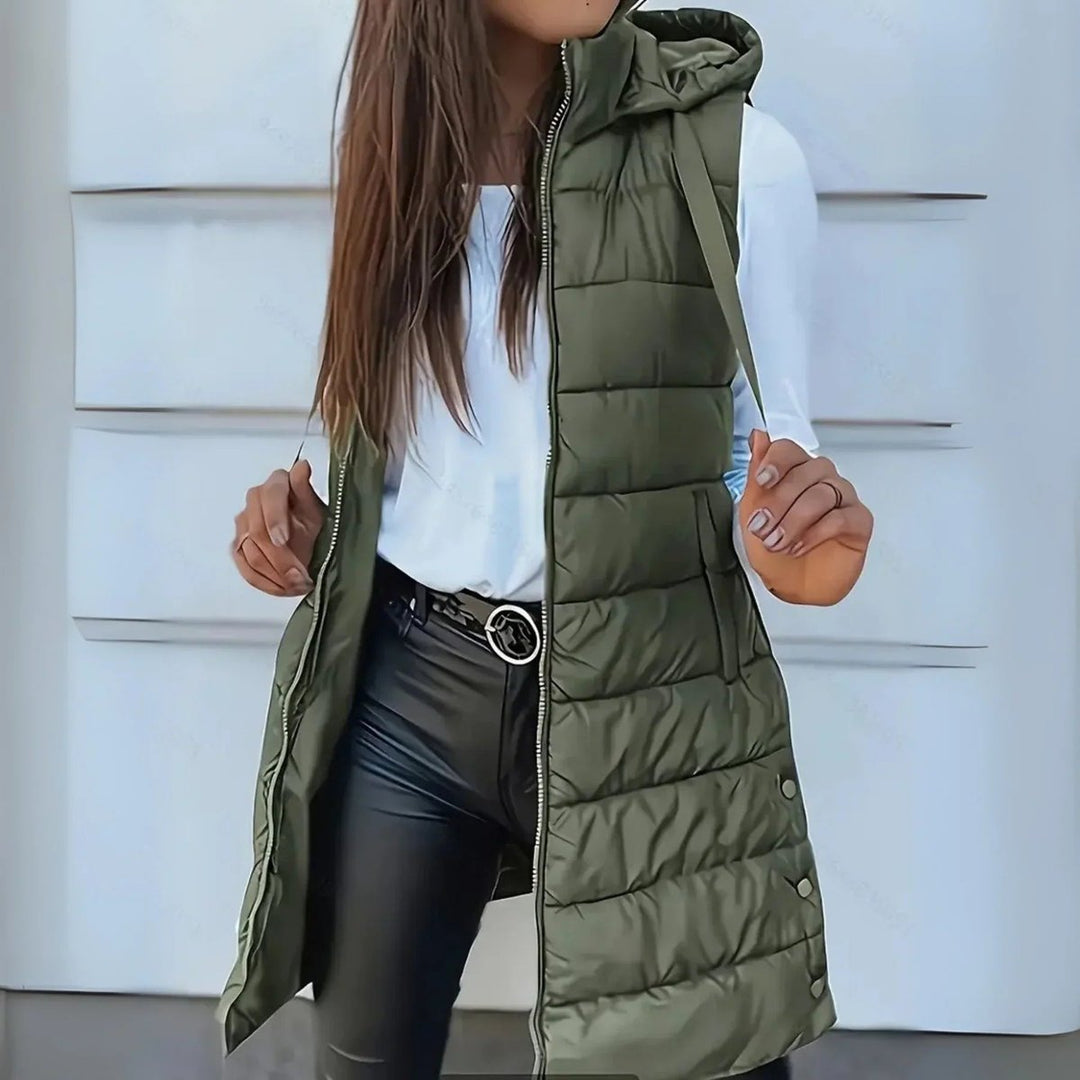 Women's Long Hooded Sleeveless Puffer Vest Lightweight Layering Gilet 3