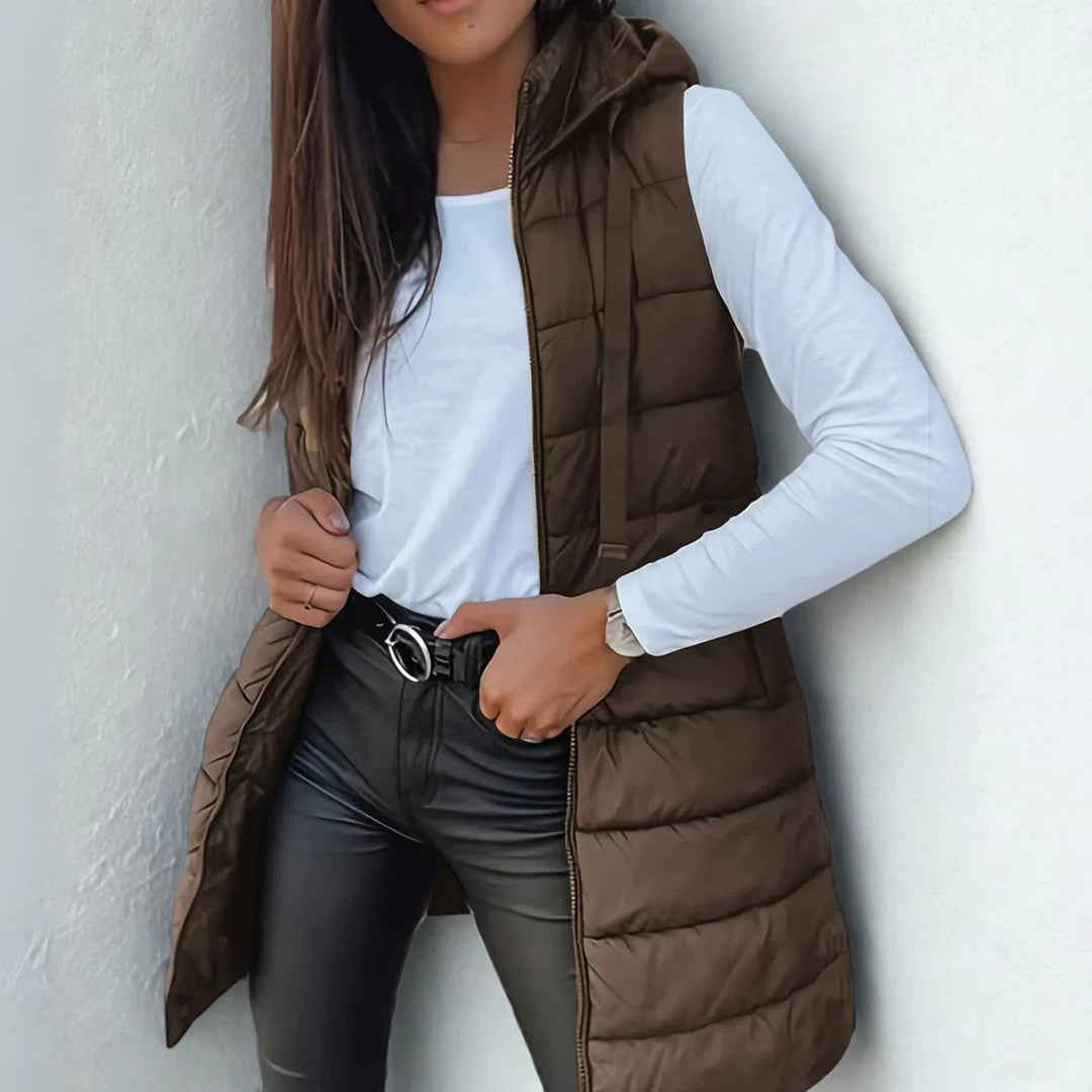 Women's Long Hooded Sleeveless Puffer Vest Lightweight Layering Gilet 4