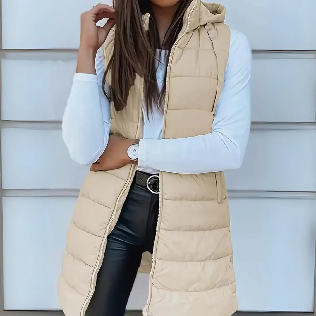 Women's Long Hooded Sleeveless Puffer Vest Lightweight Layering Gilet 5