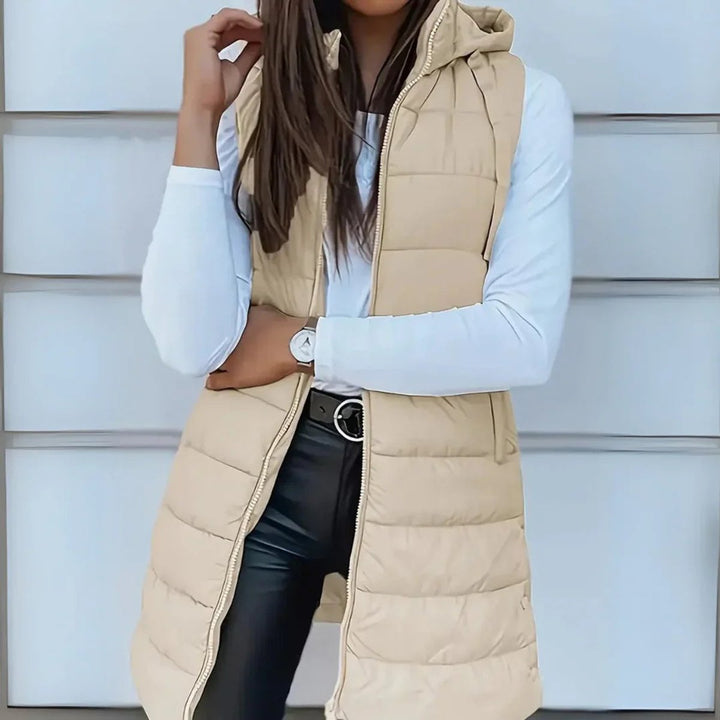Women's Long Hooded Sleeveless Puffer Vest Lightweight Layering Gilet 5