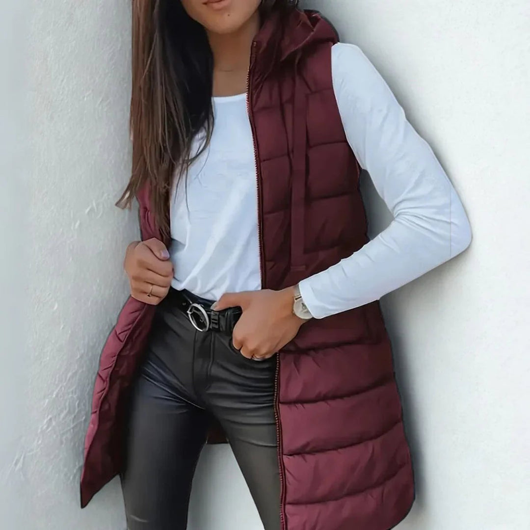Women's Long Hooded Sleeveless Puffer Vest Lightweight Layering Gilet 6
