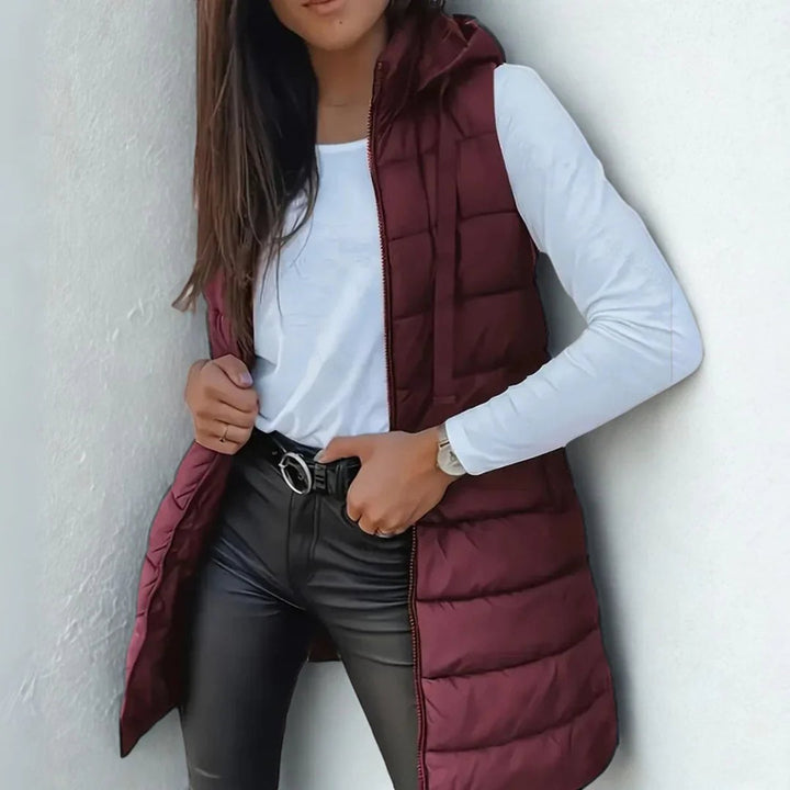 Women's Long Hooded Sleeveless Puffer Vest Lightweight Layering Gilet 6