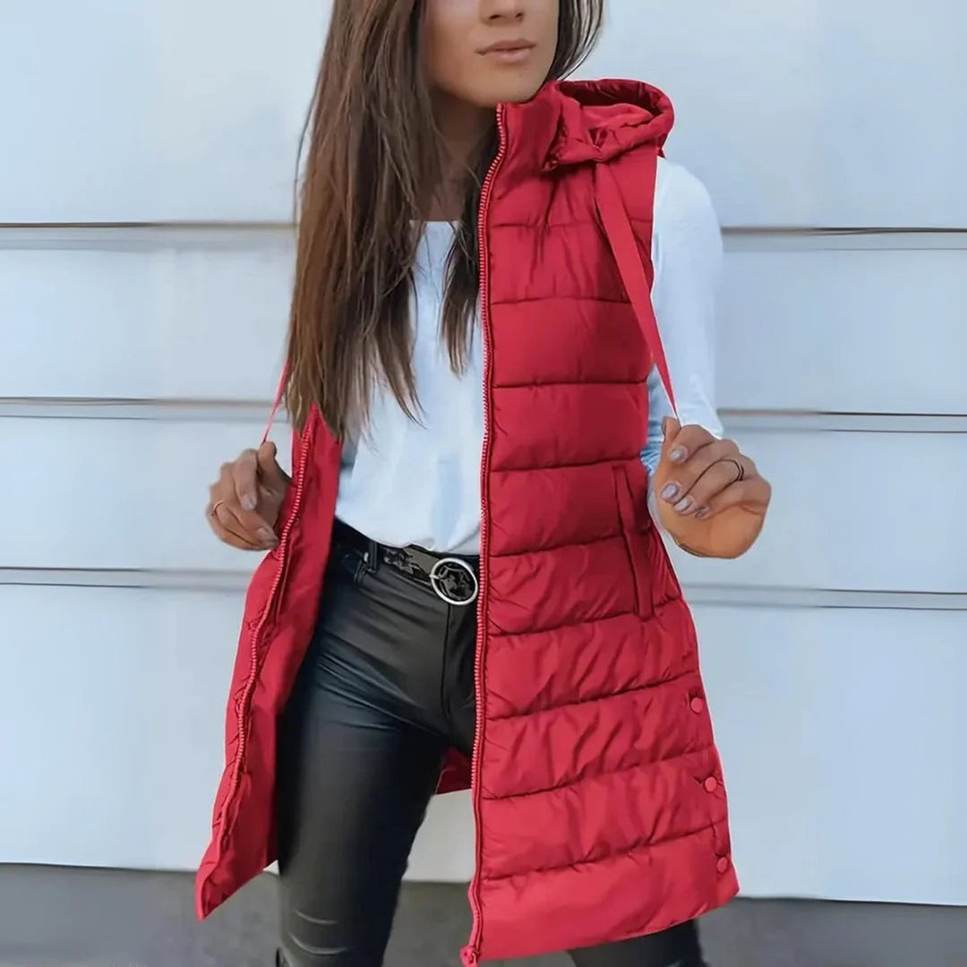 Women's Long Hooded Sleeveless Puffer Vest Lightweight Layering Gilet 7