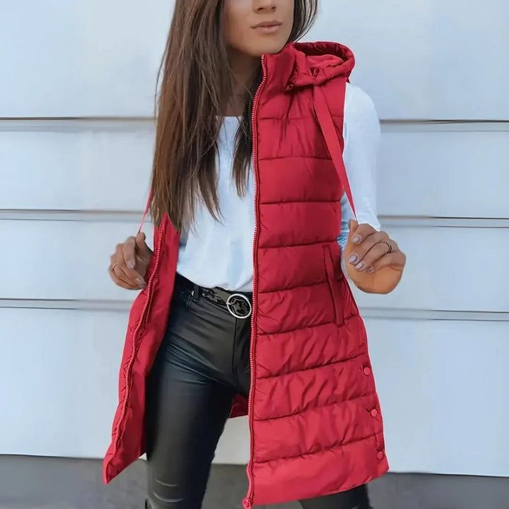 Women's Long Hooded Sleeveless Puffer Vest Lightweight Layering Gilet 7
