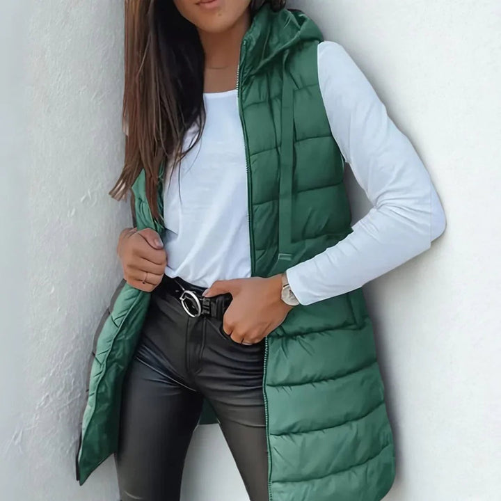 Women's Long Hooded Sleeveless Puffer Vest Lightweight Layering Gilet 8