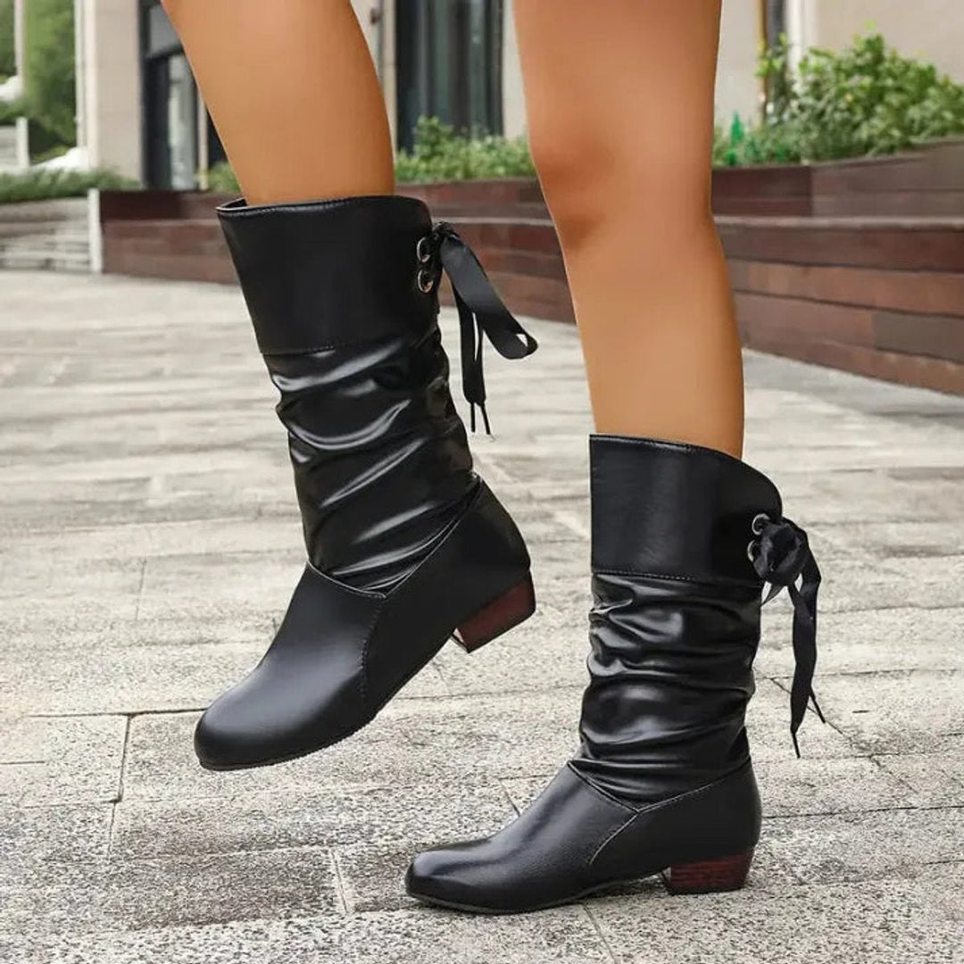 Women's Mid-Calf Orthopedic Lace-Up Ankle Boots with Arch Support and Block Heel 4