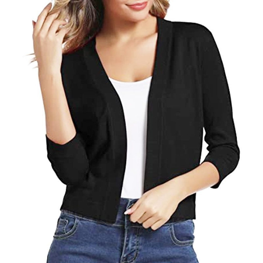 Women's Open-Front Cropped Cardigan 3/4 Sleeve Lightweight Layering Top 1