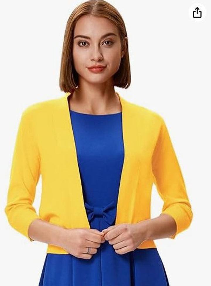 Women's Open-Front Cropped Cardigan 3/4 Sleeve Lightweight Layering Top 10