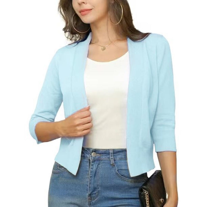 Women's Open-Front Cropped Cardigan 3/4 Sleeve Lightweight Layering Top 11