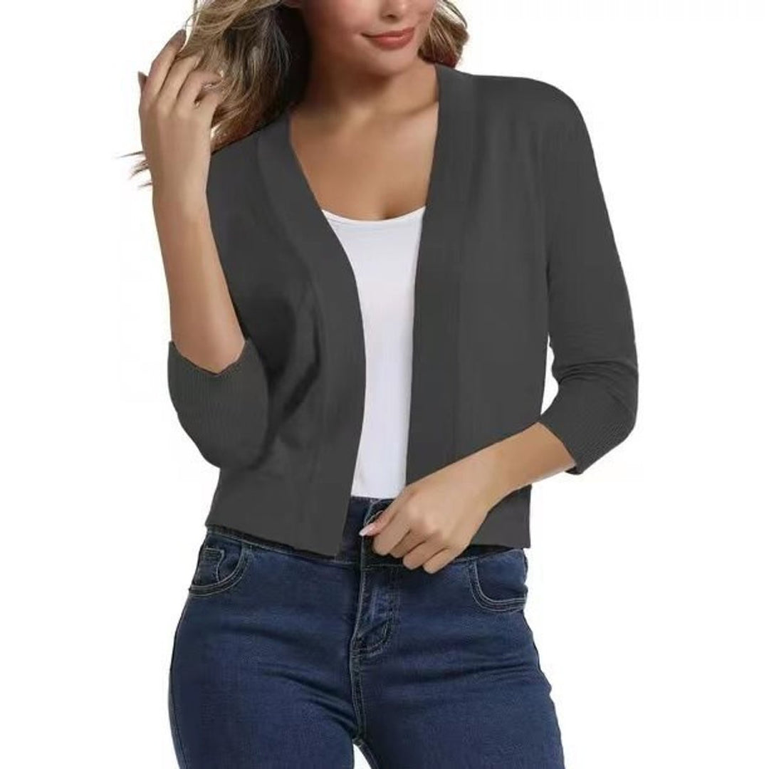 Women's Open-Front Cropped Cardigan 3/4 Sleeve Lightweight Layering Top 12