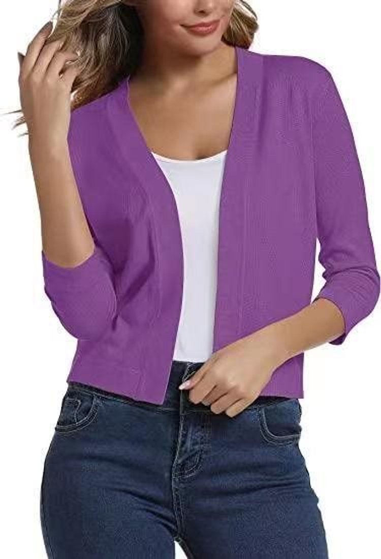 Women's Open-Front Cropped Cardigan 3/4 Sleeve Lightweight Layering Top 13