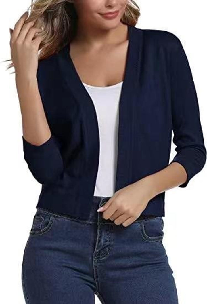Women's Open-Front Cropped Cardigan 3/4 Sleeve Lightweight Layering Top 15