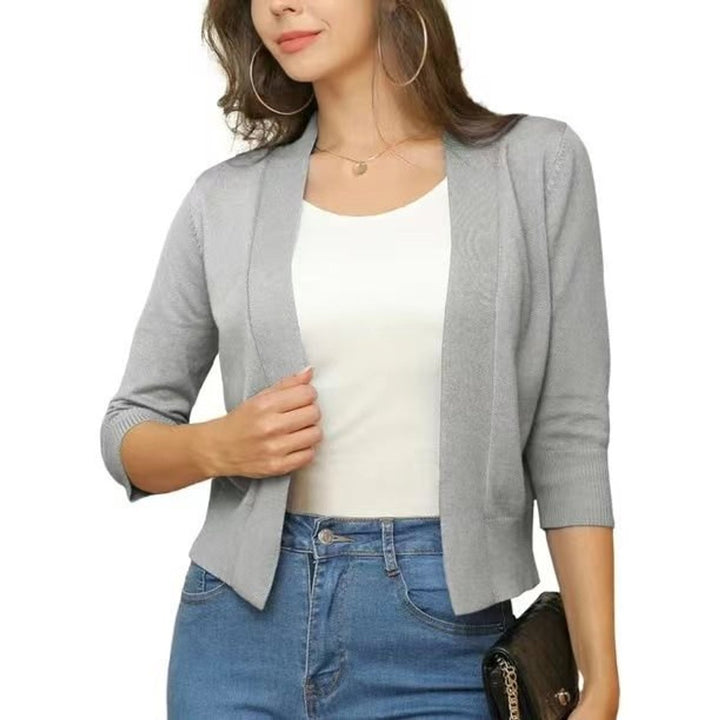 Women's Open-Front Cropped Cardigan 3/4 Sleeve Lightweight Layering Top 16