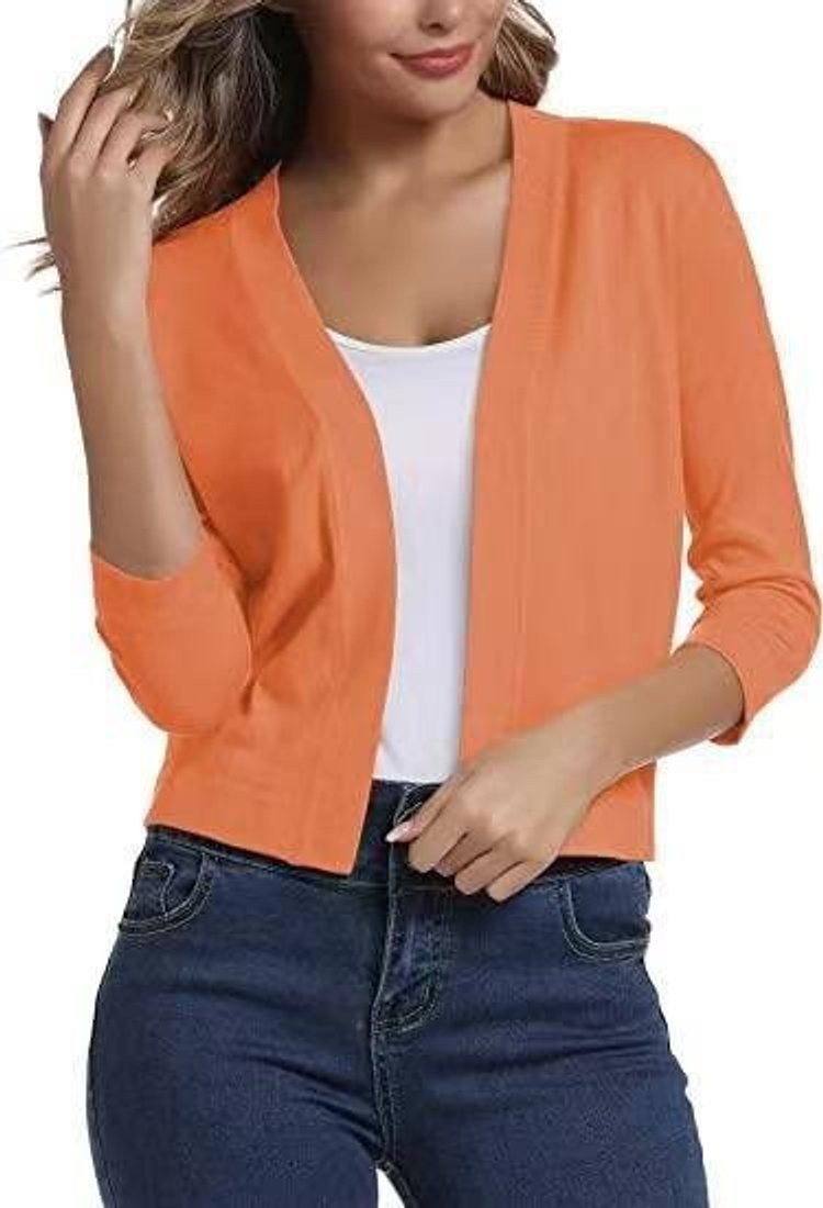 Women's Open-Front Cropped Cardigan 3/4 Sleeve Lightweight Layering Top 18