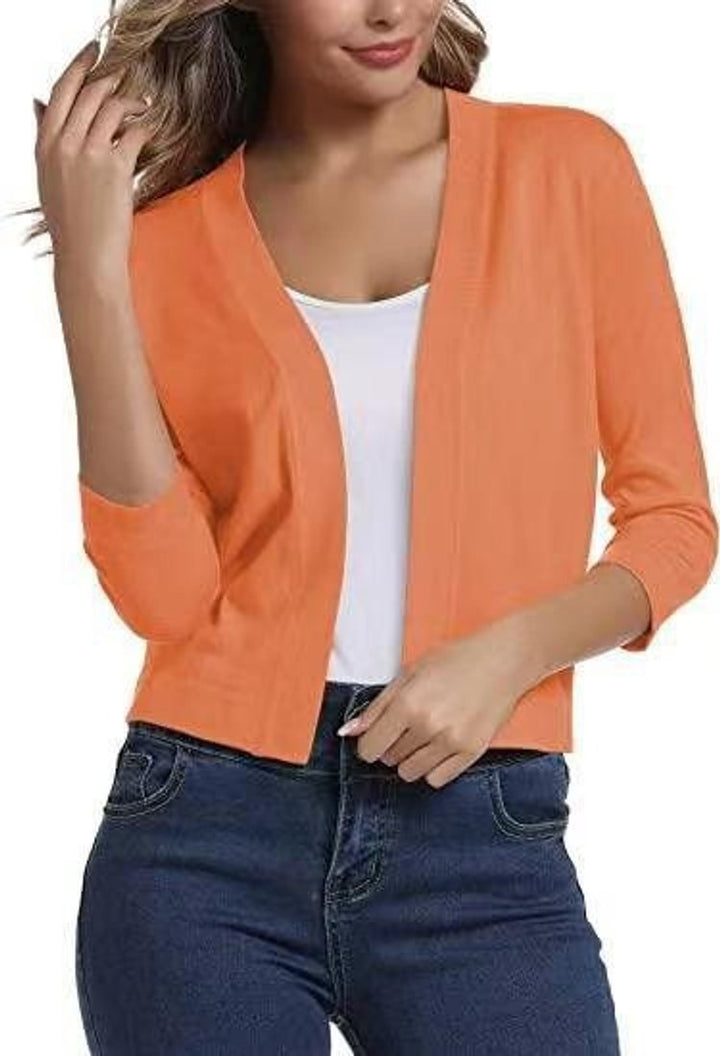Women's Open-Front Cropped Cardigan 3/4 Sleeve Lightweight Layering Top 18