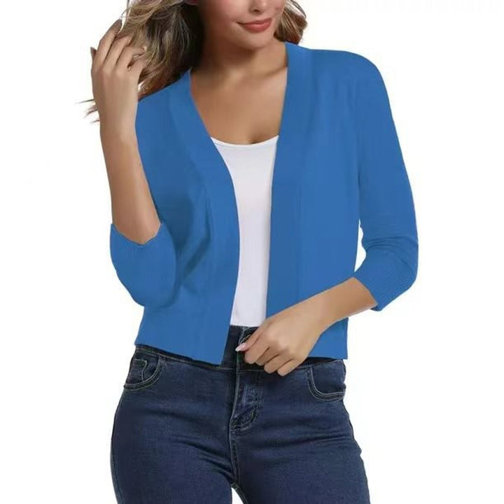 Women's Open-Front Cropped Cardigan 3/4 Sleeve Lightweight Layering Top 19