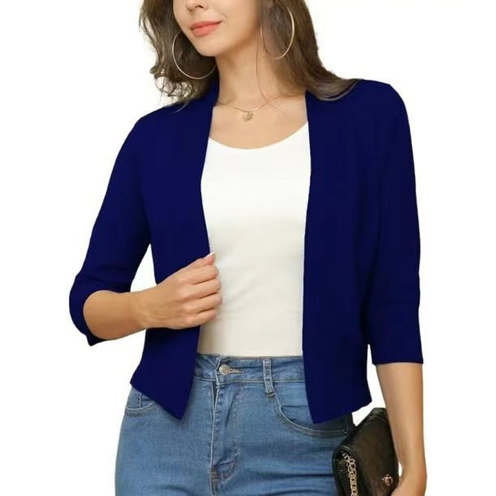 Women's Open-Front Cropped Cardigan 3/4 Sleeve Lightweight Layering Top 4
