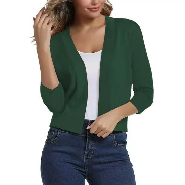 Women's Open-Front Cropped Cardigan 3/4 Sleeve Lightweight Layering Top 5