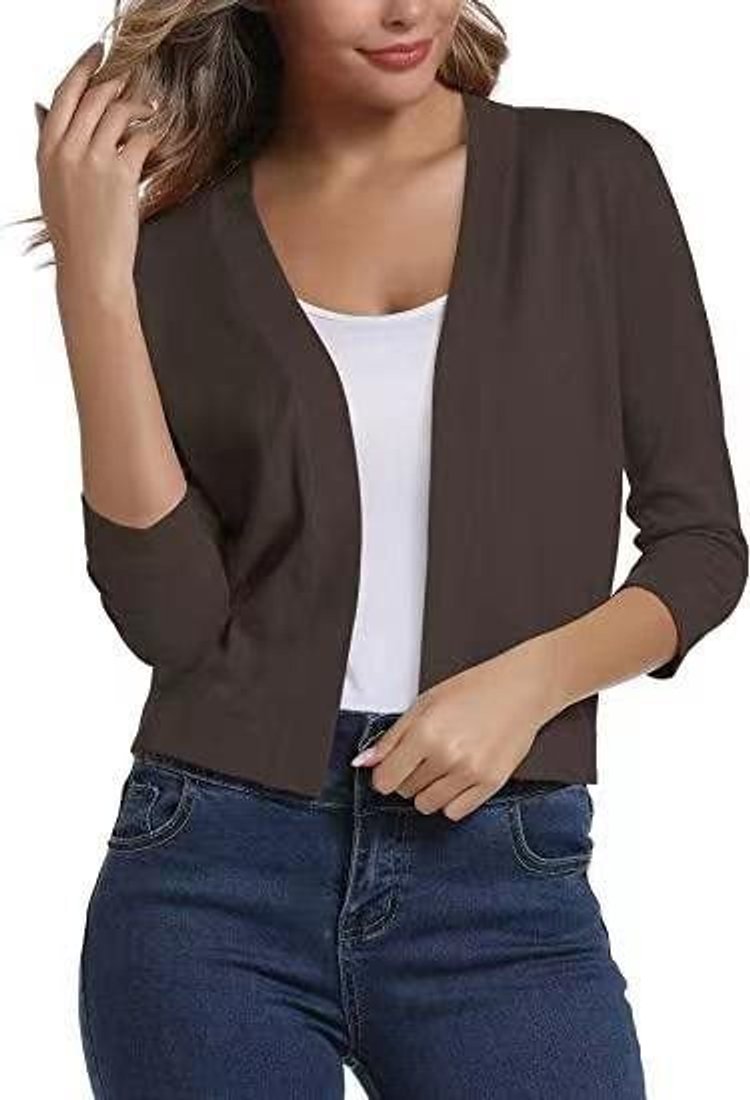 Women's Open-Front Cropped Cardigan 3/4 Sleeve Lightweight Layering Top 6