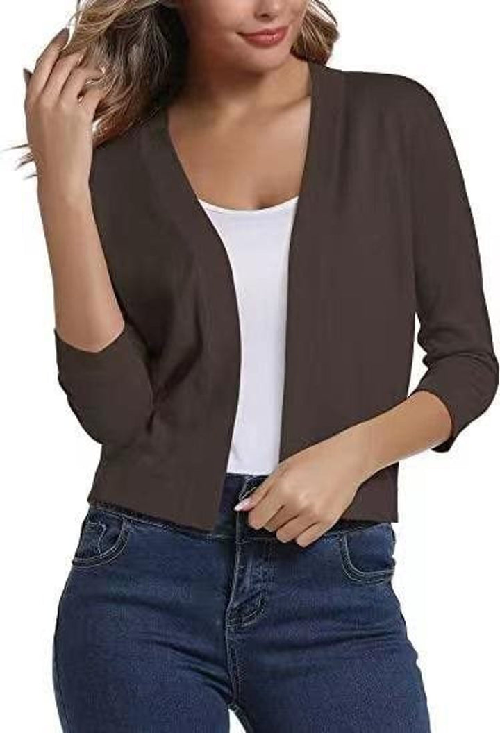 Women's Open-Front Cropped Cardigan 3/4 Sleeve Lightweight Layering Top 6