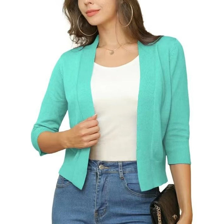 Women's Open-Front Cropped Cardigan 3/4 Sleeve Lightweight Layering Top 7