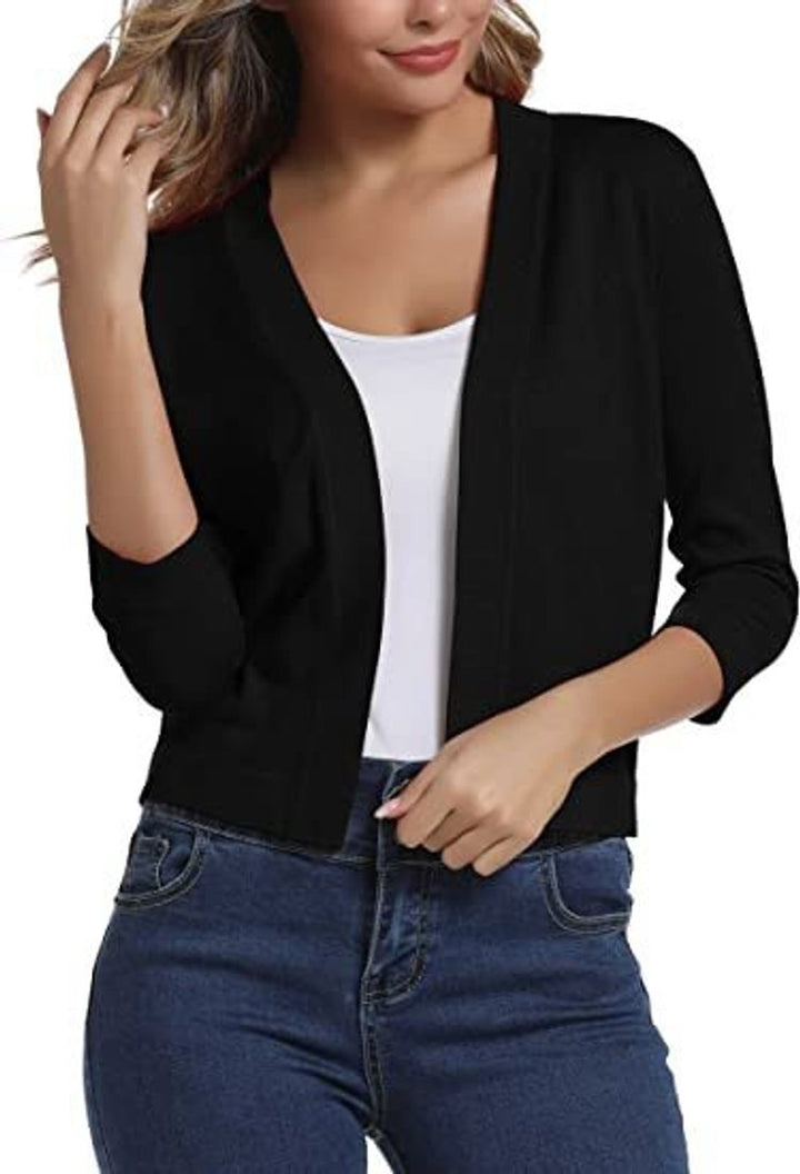 Women's Open-Front Cropped Cardigan 3/4 Sleeve Lightweight Layering Top 8