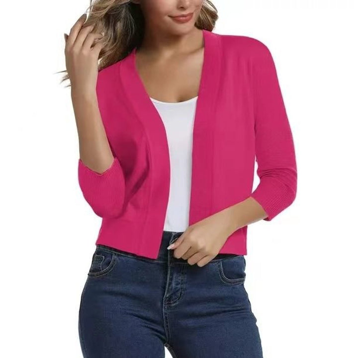 Women's Open-Front Cropped Cardigan 3/4 Sleeve Lightweight Layering Top 9